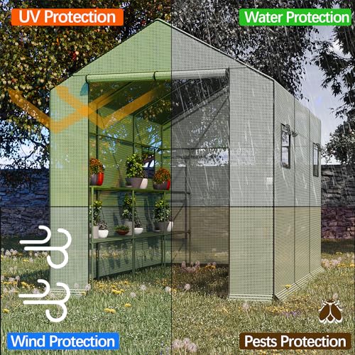 Walk-in Greenhouse with Roll-Up Zipper Door and Shelves, 56x28x76 inch U530766
