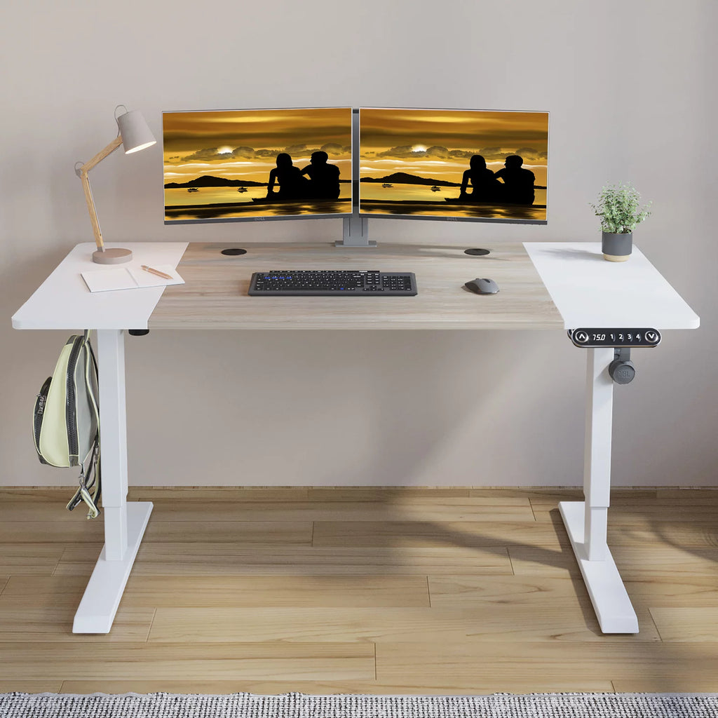 Electric Height Adjustable Standing Desk, 63x30 Inches, White Oak H411