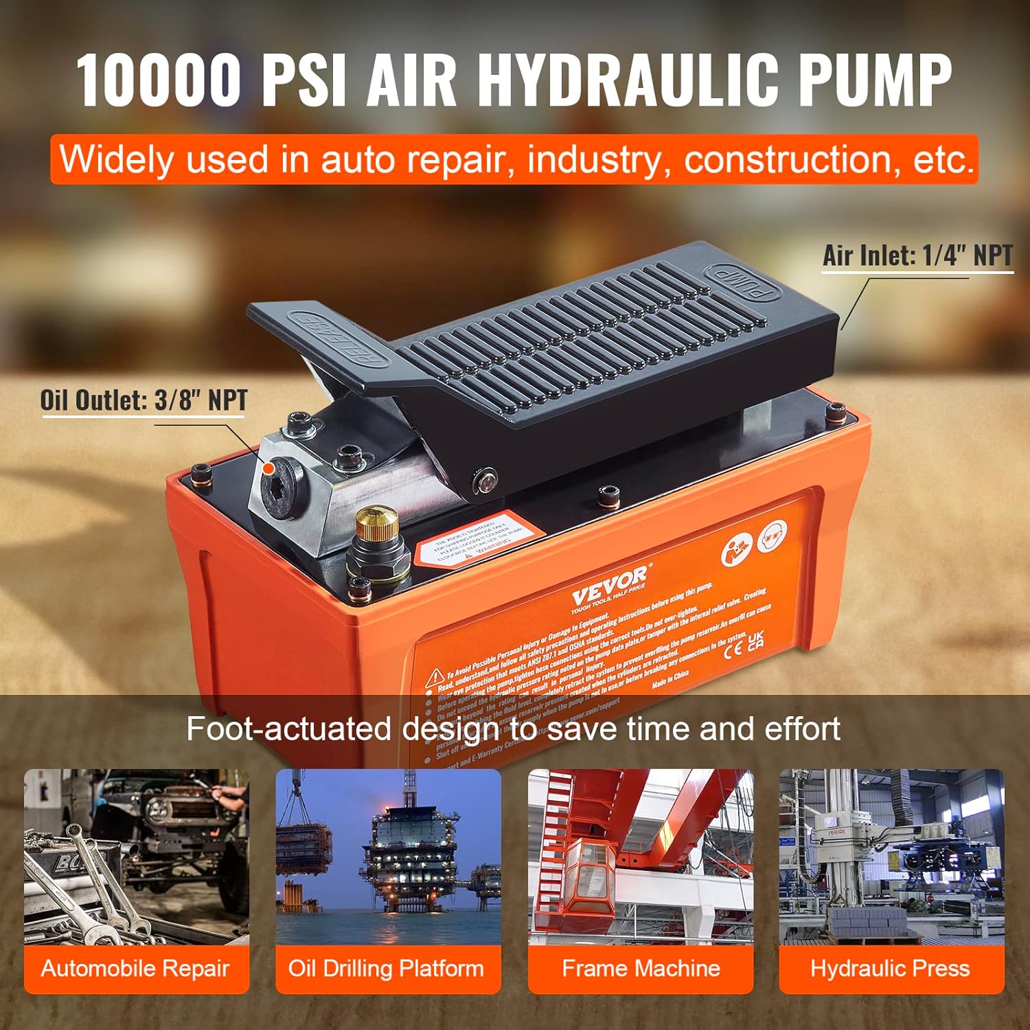 Air Hydraulic Pump, 10,000 PSI, Foot Actuated S582856