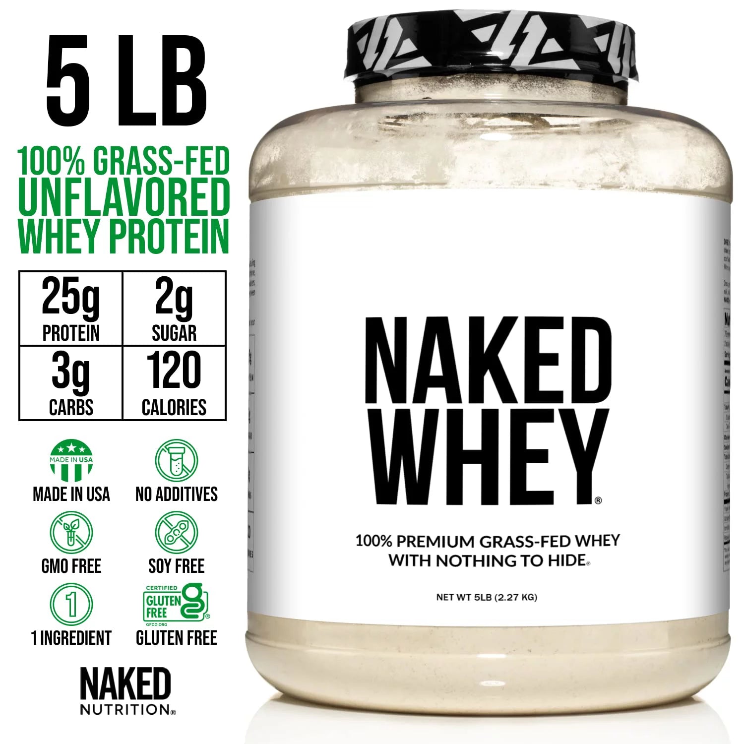 Grass Fed Unflavored Whey Protein Powder, 5LB, 76 Servings J16919