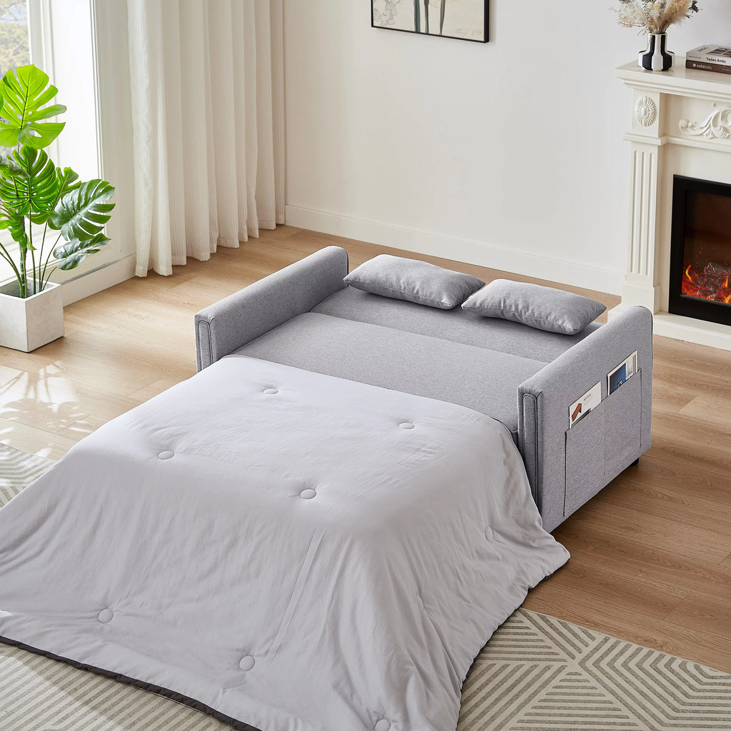 Sleeper Sofa Bed, 54" Modern Convertible Pull Out Couch Loveseat - Gray W4146