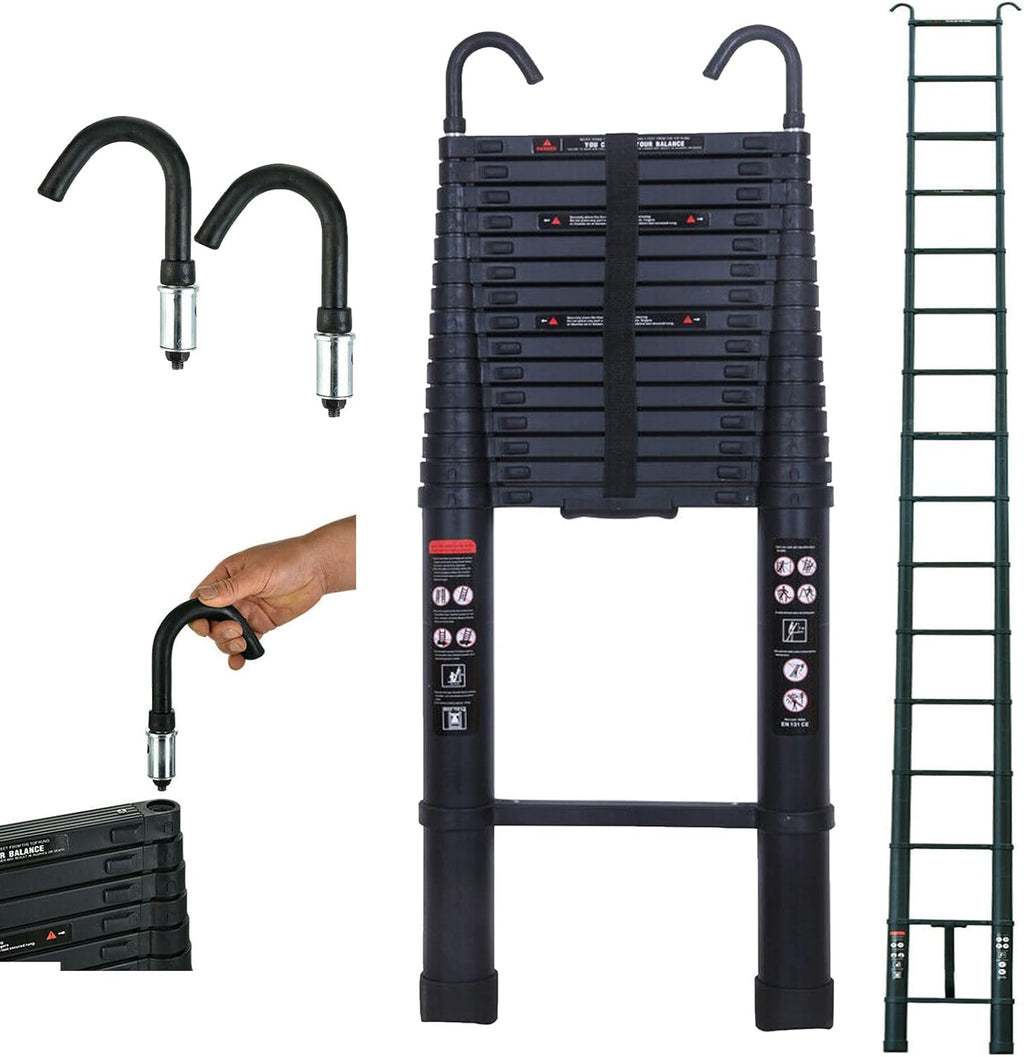 Aluminum Telescoping Ladder with Detachable Roof Hooks, 20 FT, Lightweight D360