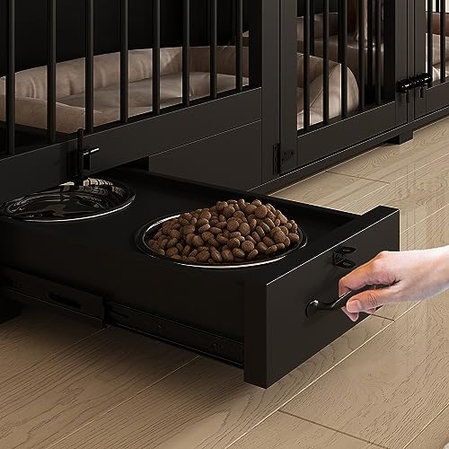 Large Wooden Dog Crate for 2 Dogs with Drawers and Divider S216