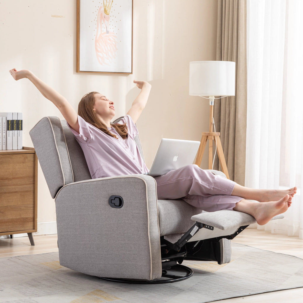 Swivel Rocker Recliner Chair, Manual Reclining, Single Seat, Gray O1480