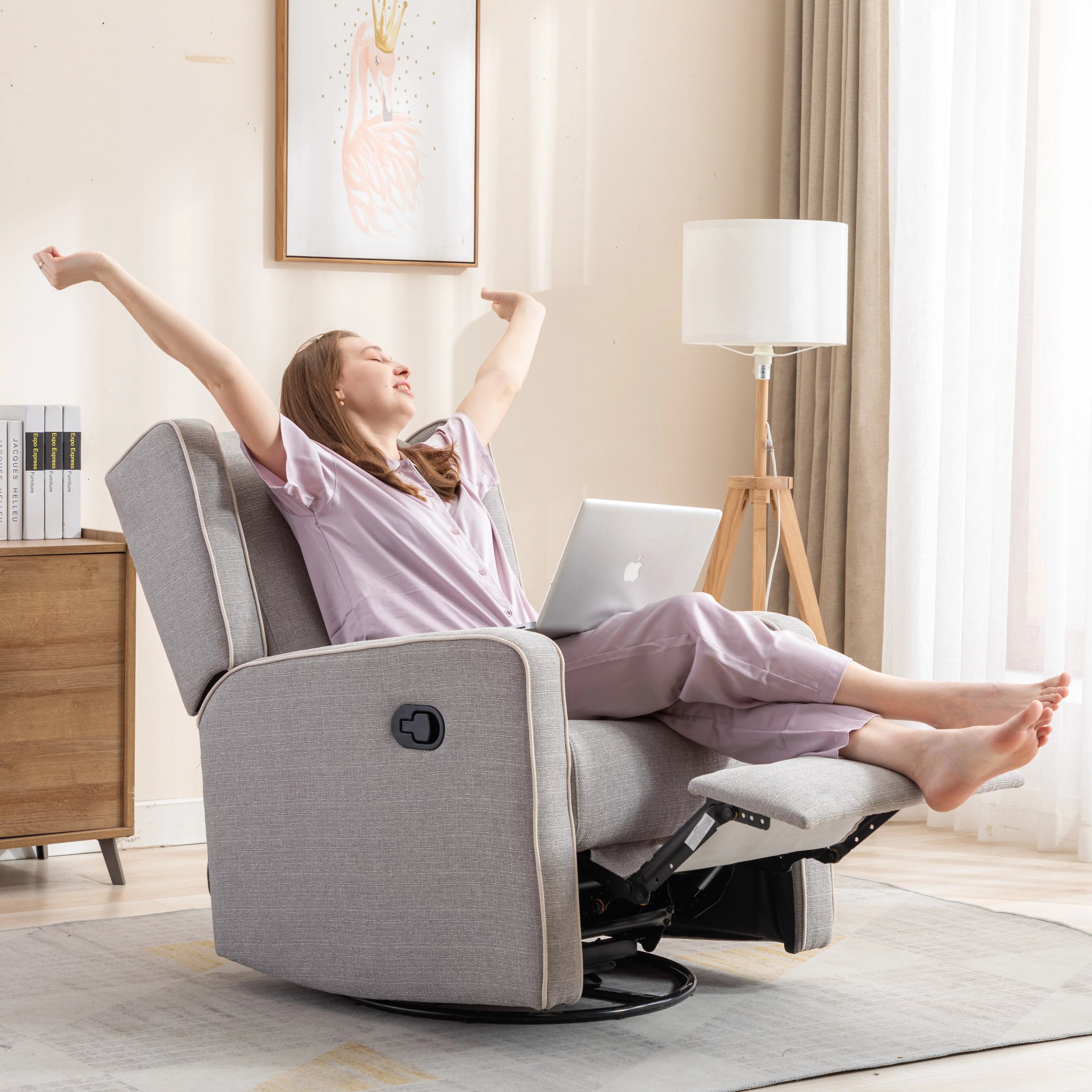 Swivel Rocker Recliner Chair, Manual Reclining, Single Seat, Gray O1480