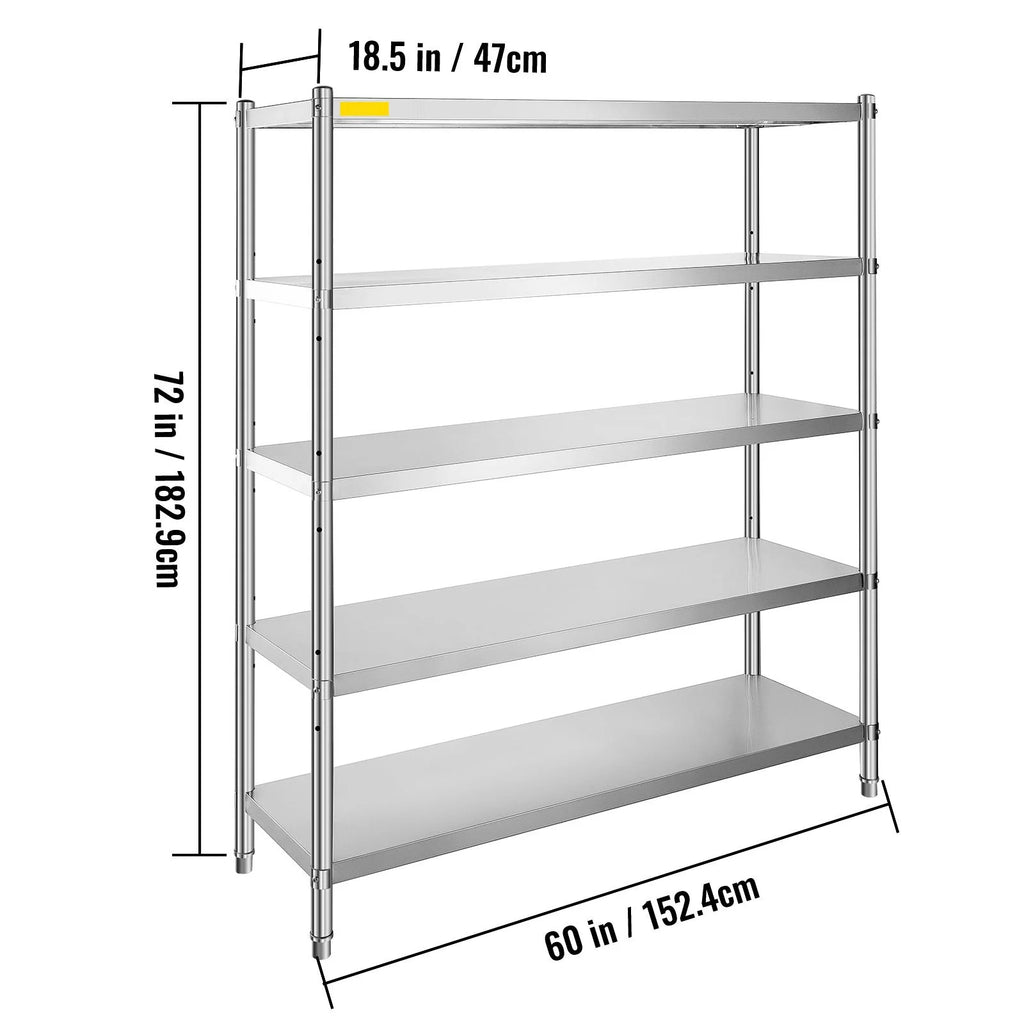 5-Tier Stainless Steel Shelving Unit 60x18.5 inch P13361