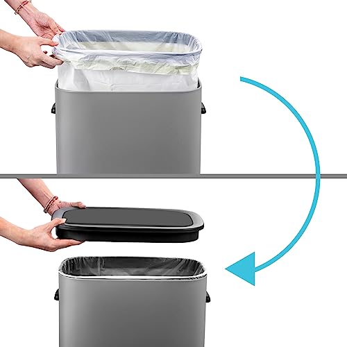 Stainless Steel Dual Trash Can and Recycling Bin, Open Top, 60L T844186